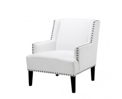 Casa Padrino Designer Art Deco Club Sessel in Weiß mit schwarzen Beinen und Nickel Nägeln, 74 x 80 x 89 cm