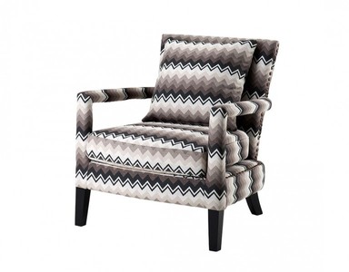 Casa Padrino Luxury Lounge Chair Zigzag Brown with Black Legs and Antique Bronze Nails 70 x 70 x 81 cm