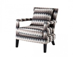 Casa Padrino Luxus Lounge Sessel Zickzack Braun mit schwarzen Beinen und Antik-Bronze Nägeln 70 x 70 x 81 cm
