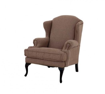 Casa Padrino Luxury Wing Chair in Brown with Black Legs and Antique Brass Nails - 82 x 100 x 105 cm