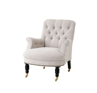 Casa Padrino Fauteuil de Salon de Luxe en Lin Naturel avec Pieds Noirs, 75 x 89 x 89 cm