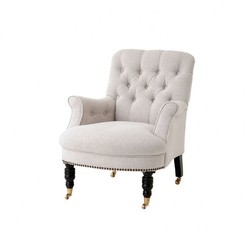 Casa Padrino Luxury Lounge Chair in Natural Linen with Black Legs, 75 x 89 x 89 cm