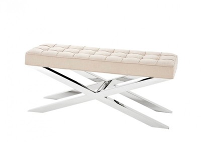 Casa Padrino Panca di lusso - Seduta elegante in Panama Natural e acciaio lucido - 120 x 42,5 x H. 53,5 cm