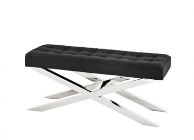 Casa Padrino Panca di Lusso Mod2 in Nero Panama e Acciaio Inox Lucido 120 x 42,5 x A. 53,5 cm