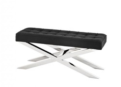Casa Padrino Luxury Bench Mod2 in Panama Black and Polished Stainless Steel 120 x 42.5 x H. 53.5 cm