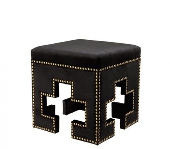 Casa Padrino Luxury Stool Club Hotel Ottoman in Black and Antique Brass 41 x 41 x H. 45 cm