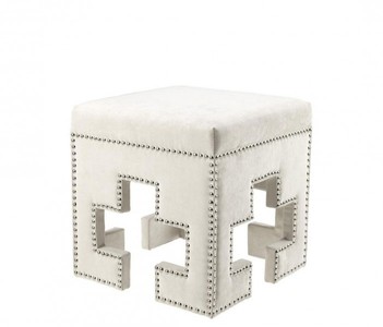 Casa Padrino Taburete de lujo estilo barroco, aspecto terciopelo blanco con clavos de níquel, 41 x 41 x H. 45 cm