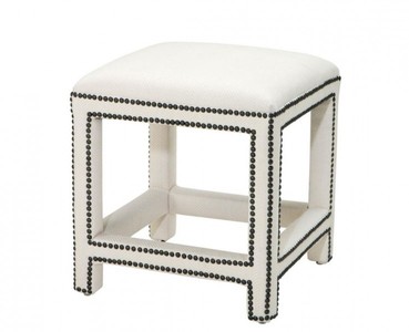 Casa Padrino Taburete de Lujo Estilo Barroco, Blanco con Clavos Bronce Antiguo, 47 x 47 x H. 52,5 cm