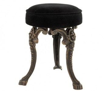 Casa Padrino Taburete de Lujo Estilo Barroco Acabado Bronce y Aspecto Terciopelo Negro 32 x H. 47 cm