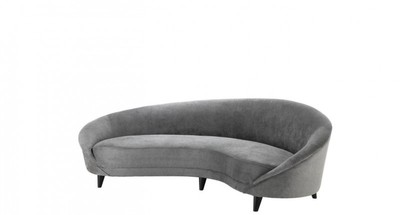 Casa Padrino Luxus Sofa gebogen in Hellgrau mit schwarzen Beinen - 245 x 87 x 79 cm