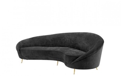 Casa Padrino Luxus Sofa im Barock Stil, geschwungene Form, schwarzer Samt und Messing Beine, 245 x 87 x 79 cm