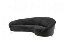 Casa Padrino Canapé de Luxe Courbé, Velours Noir et Pieds en Laiton, 245 x 87 x 79 cm