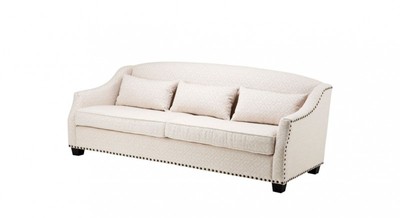 Casa Padrino Luxus Sofa Jacquard Creme - Luxus Wohnzimmer Sofa mit schwarze Beine - 227 x 93 x 81 cm