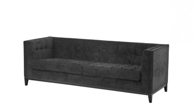 Casa Padrino Canapé de Luxe Style Baroque, Velours Noir et Pieds Noirs, 230 x 81 x 78 cm
