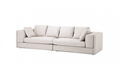 Casa Padrino Luxus Sofa Panama Natural mit poliertem Stahl Sockel, 290 x 80 x 111 cm