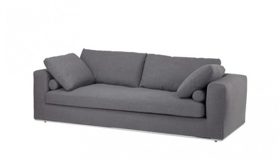 Casa Padrino Luxus Sofa in Dunkelgrau mit poliertem Stahl Sockel, 222 x 100 x 80 cm