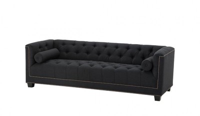 Casa Padrino Luxus Sofa 3 Sitzer - Panama Schwarz, Kiefer- und Birkenholz, 230 x 85 x 72 cm