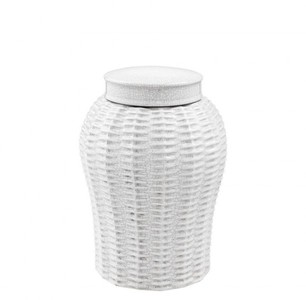 Casa Padrino Jarrón de diseño de cerámica con tapa en blanco agrietado, diámetro 18 x H. 26 cm