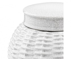 Casa Padrino Jarrón de diseño de cerámica con tapa en blanco agrietado, diámetro 18 x H. 26 cm