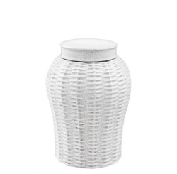 Casa Padrino Jarrón de diseño de cerámica con tapa en blanco agrietado, diámetro 18 x H. 26 cm