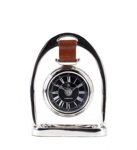 Casa Padrino Luxury Table Clock 49 Regent Street London, Nickel-plated Metal and Brown Leather, 18 x 5 x H. 24.5 cm