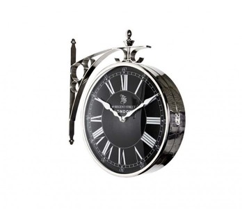 Casa Padrino Orologio da Stazione Bifacciale di Lusso Stile Retrò, Finitura Nichel, 29 x 8 x H. 39 cm
