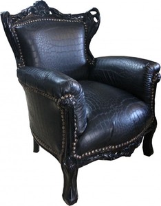 Casa Padrino Sillón Barroco para Niños Trono en Polipiel Croco Negro 58 x 84 cm Casa Padrino Sillón Barroco para Niños Trono en Polipiel Croco Negro 58 x 84 cm
