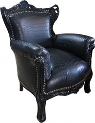 Casa Padrino Baroque Children's Armchair Throne in Black Croco Faux Leather 58 x 84 cm