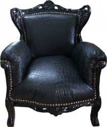 Casa Padrino Baroque Children's Armchair Throne in Black Croco Faux Leather 58 x 84 cm