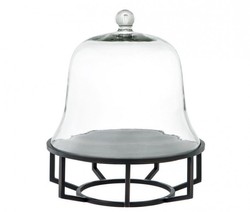 Casa Padrino Lujosa campana para tartas Art Déco Bronce con granito negro y tapa de cristal, 35 x H. 42 cm