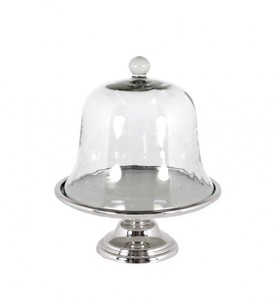 Casa Padrino Luxury Art Deco Cake Dome with Glass Lid, Nickel Finish, 36 x H. 42 cm