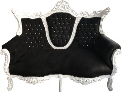 Casa Padrino Divano Barocco 2 posti Master Nero / Bianco con pietre scintillanti, Larghezza 168 cm, Altezza 128 cm, Profondità 70 cm Casa Padrino Divano Barocco 2 posti Master Nero / Bianco con pietre scintillanti, Larghezza 168 cm, Altezza 128 cm, Profondità 70 cm