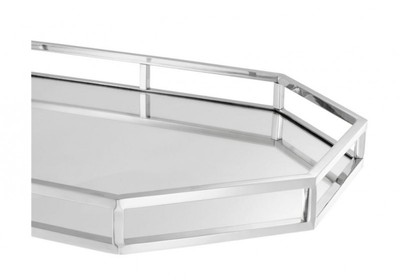 Casa Padrino Luxus Designer Edelstahl Tablett mit Nickel Finish in Silber 60 x 40 x H. 5 cm