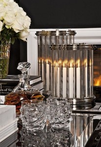 Casa Padrino Luxus Windlicht Kerzenleuchter in Nickel Finish Silber 26,5 x H. 33,5 cm