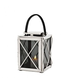 Casa Padrino Designer Decorative Lantern in Nickel Finish, Silver and Smoked Glass, 18 x 18 x H. 25 cm