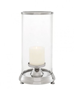 Casa Padrino Designer Kerzenleuchter aus Aluminium und Glas, Nickel und klar, Durchmesser 16 x H. 34 cm - Limited Edition