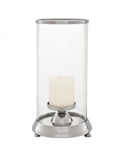 Casa Padrino Designer Kerzenleuchter aus Aluminium und Glas, Nickel und klar, Durchmesser 16 x H. 34 cm - Limited Edition