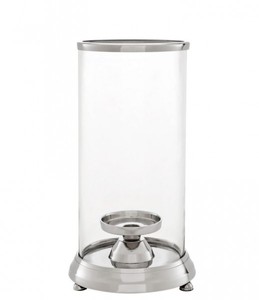Casa Padrino Candelabro de Diseño en Aluminio y Vidrio, Níquel y Claro, Diámetro 16 x H. 34 cm - Edición Limitada