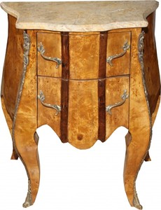 Casa Padrino Cassettiera Barocca in Acero Occhiolinato con 2 Cassetti, Piano in Marmo Crema, 67 x 37 x 73 cm