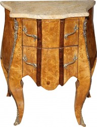 Casa Padrino Cassettiera Barocca in Acero Occhiolinato con 2 Cassetti, Piano in Marmo Crema, 67 x 37 x 73 cm