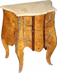 Casa Padrino Cassettiera Barocca in Acero Occhiolinato con 2 Cassetti, Piano in Marmo Crema, 67 x 37 x 73 cm