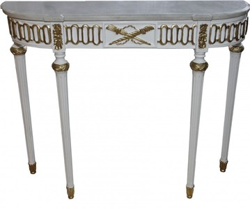 Casa Padrino Consola Barroca con Tapa de Mármol, Blanco/Oro 112 cm - Mesa de Pared Estilo Antiguo Casa Padrino Consola Barroca con Tapa de Mármol, Blanco/Oro 112 cm - Mesa de Pared Estilo Antiguo