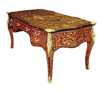 Casa Padrino Scrivania Barocca in Marrone Scuro con Intarsi - Segretario in Legno Massello - 180 x 80 x H. 80 cm