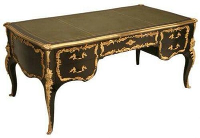 Casa Padrino Escritorio Barroco en Negro y Oro - 180 x 80 x H. 80 cm - Madera Maciza y Cuero