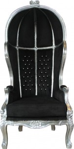 Casa Padrino Baroque Throne Armchair Victory Black / Silver with Rhinestones - 177 x 83 x 66 cm Casa Padrino Baroque Throne Armchair Victory Black / Silver with Rhinestones - 177 x 83 x 66 cm