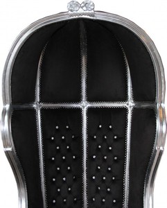 Casa Padrino Barock Thron Sessel Victory Schwarz / Silber mit Glitzersteinen - 177 x 83 x 66 cm