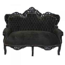 Casa Padrino Baroque 2-Seater Sofa Master Black / Black, Width approx. 160 cm - Luxurious Living Room Couch Casa Padrino Baroque 2-Seater Sofa Master Black / Black, Width approx. 160 cm - Luxurious Living Room Couch