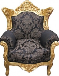 Casa Padrino Poltrona Barocca Al Capone Stile Antico Nero Fantasia con Oro 127 x 85 x 65 cm