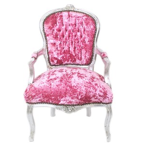 Casa Padrino Baroque Salon Chair Pink Velor Fabric / Silver - Antique Design Furniture Casa Padrino Baroque Salon Chair Pink Velor Fabric / Silver - Antique Design Furniture