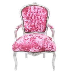 Casa Padrino Baroque Salon Chair Pink Velor Fabric / Silver - Antique Design Furniture Casa Padrino Baroque Salon Chair Pink Velor Fabric / Silver - Antique Design Furniture